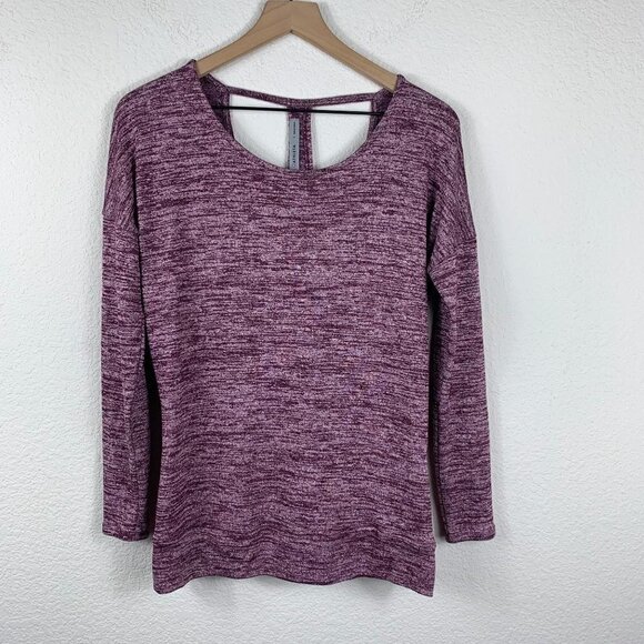 Athleta Heathered Purple Long Sleeve Layered Crossover T-Back Top Size Small - Picture 3 of 7